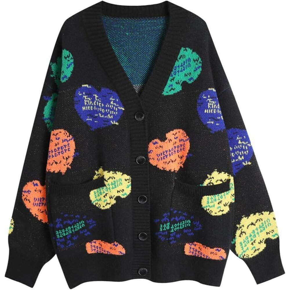 Women's Oversized Knitted Color Block Cardigan Cozy Fall Winter Sweater
